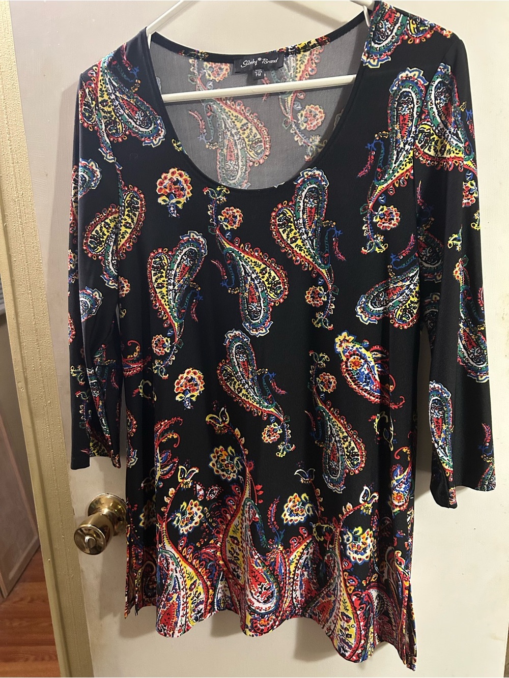 Slinky Brand Black Paisley Scoop Neck Tunic with Multicolor Accents